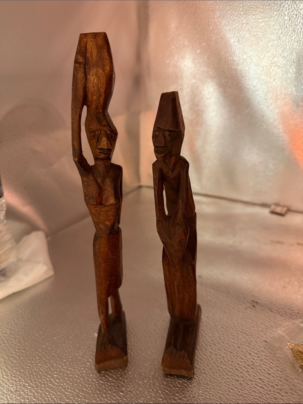 Vintage Hand-Carved Brown Wooden Tribal Figurines - Home Art